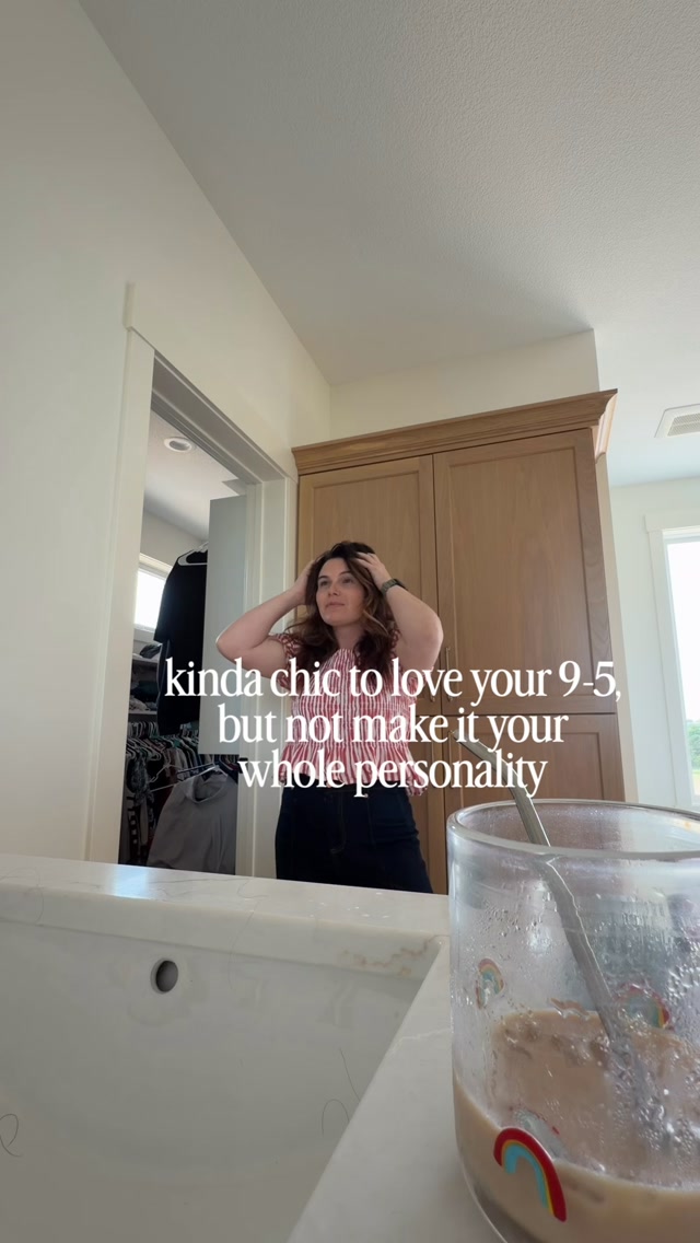 I used to be such a workaholic. No one was asking me to be. I genuinely love working, but over time I started believing that being good at my job said something about who I was as a person.
Being productive made me feel valuable and important.
Doing more made me feel like I was doing life “right.”
After kids, and working my ass off to build a business, there was a point where I realized… it really wasn’t that serious. I started asking myself what I was really working for? And it took me time to really find an answer. That felt sad.
I started to realize I can care about my career, I can want to do good work, and I can have goals and still be ambitious.
BUT my job, and work, does not have to be my whole personality.
Life got a lot better when I started paying more attention to what made me feel full outside of work.
What do I actually enjoy?
What kind of mornings make me feel good?
What hobbies do I want to try?
What makes me feel like myself?
Who am I when I’m not being productive for someone else?
Turns out I’m a person who likes morning workouts and coffee at home and chickens and DIY projects and creating things and being with my family and having approximately 47 interests at once 😂
getting to know that version of myself has been one of the best parts of getting older.
Your career can be something you’re proud of without being the thing that defines you.
Kinda chic, actually.